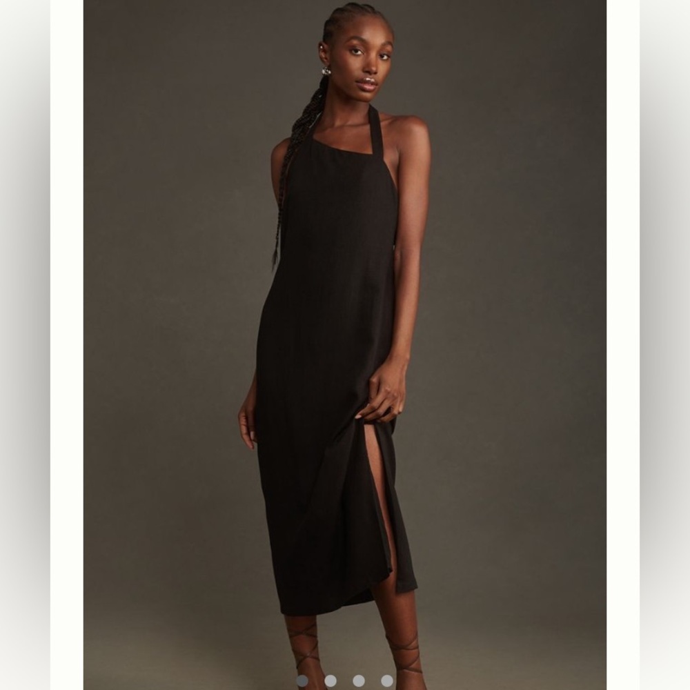 NWT Anthropologie Linen Asymmetrical Halter Belt Back Column Midi Dress Sz S